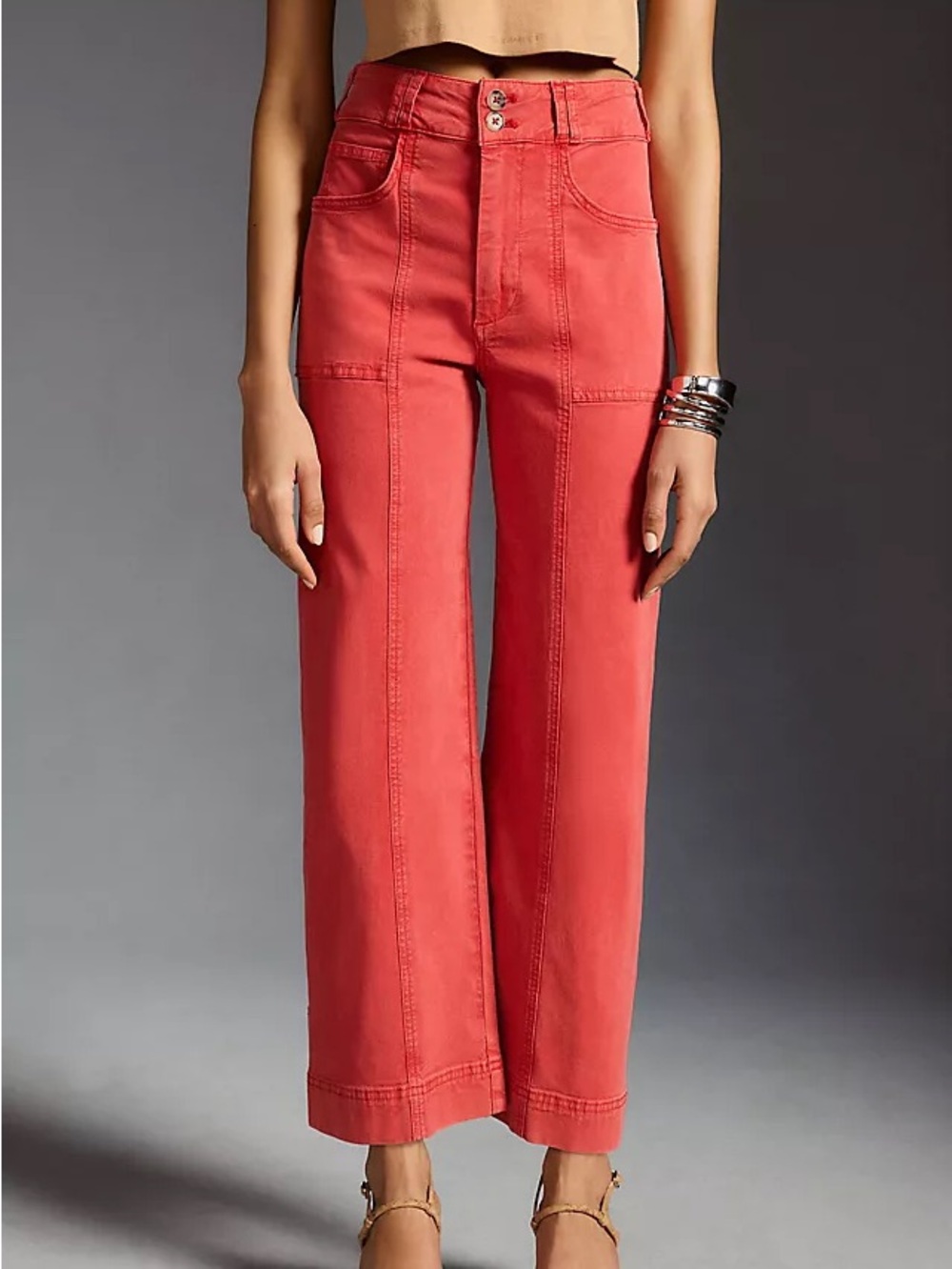 Anthropologie Pilcro High Rise Seamed Wide Leg Pants Red